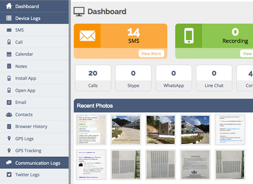 Dashboard Sadap HP Highster Mobile