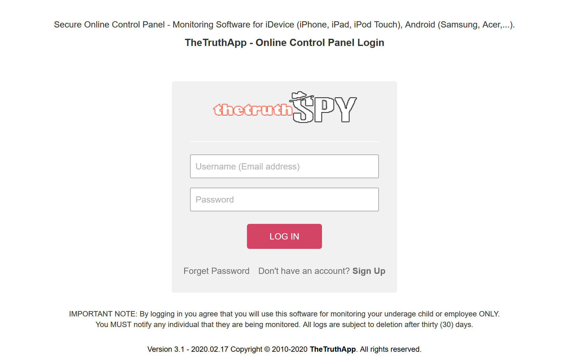 Login monitoring sadap TheTruthSpy
