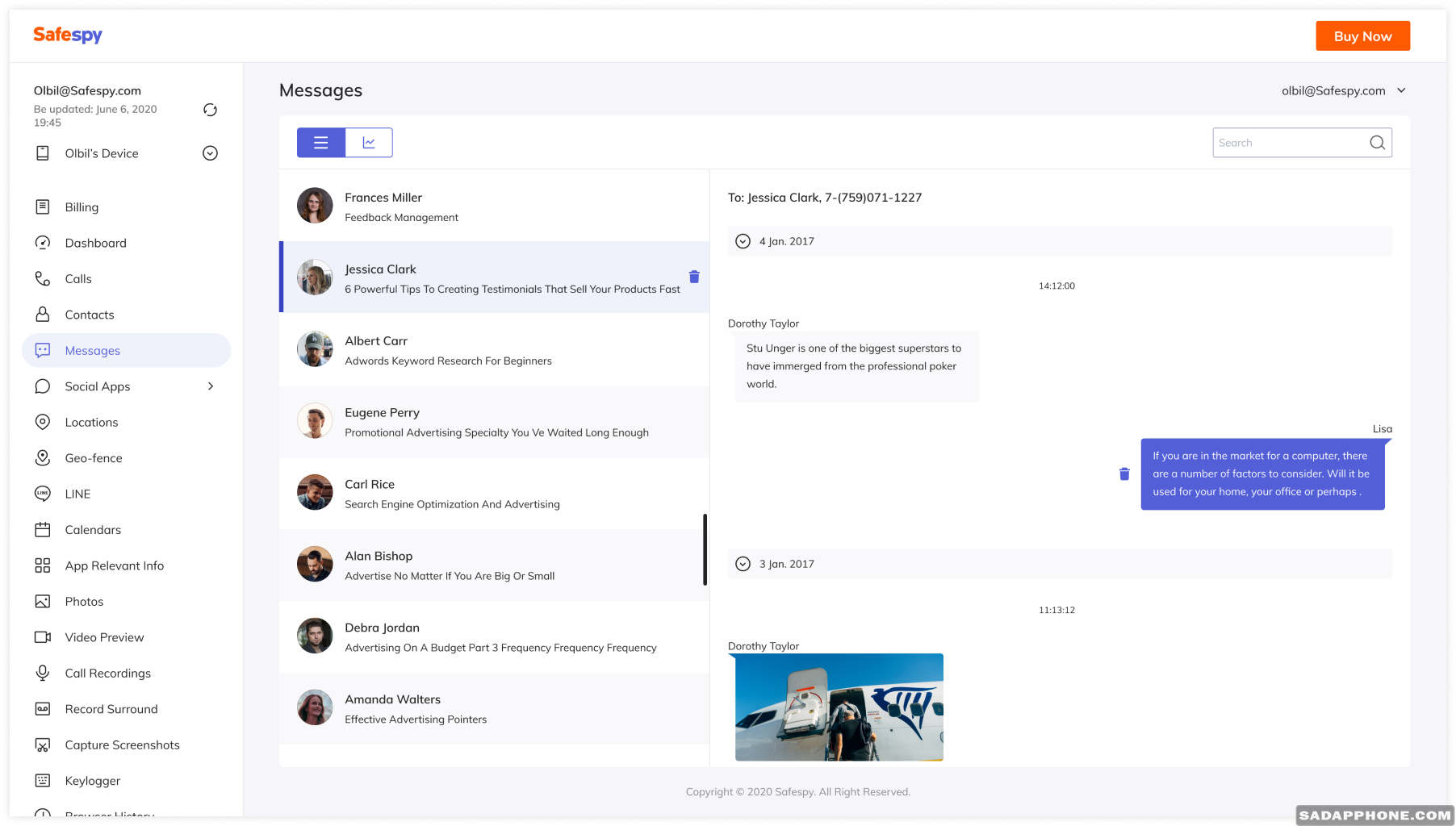 Aplikasi sadap SMS dan Gmail - SafeSpy